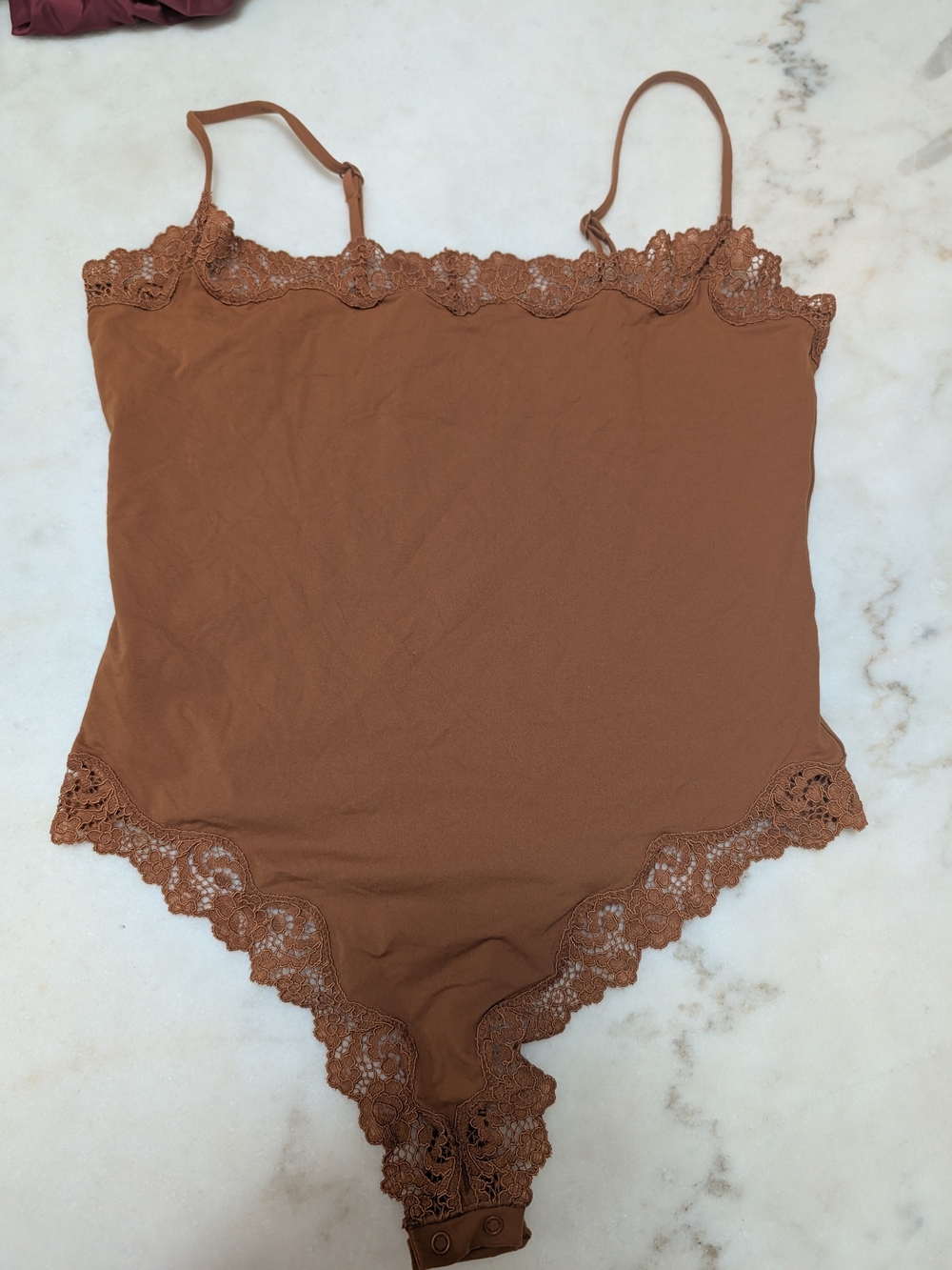 SKIMS Lace-Trim Cami Bodysuit in Brown